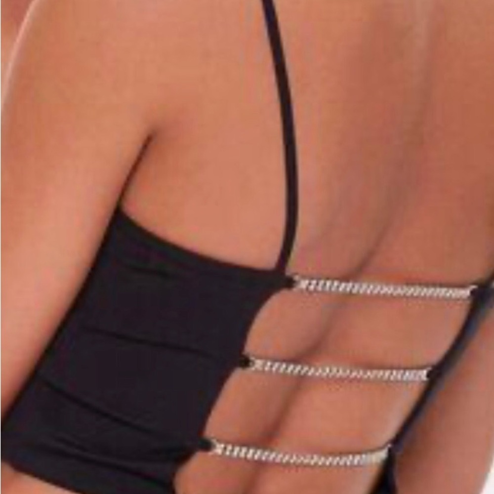 Black Strappy Back Crop Top with Chain Details